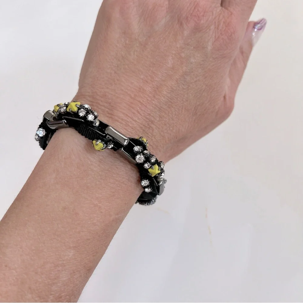 NWOT Juicy Couture Hematite Toggle Bracelet w/ Ribbon, Crystals, & Neon Studs